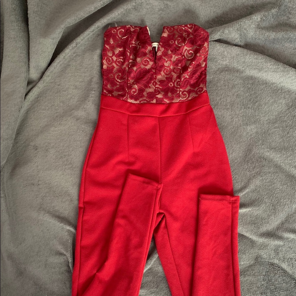 Red Lace Top Jumpsuit